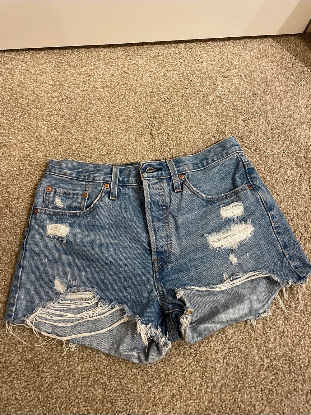 Levi's Light Blue Ripped Denim Shorts
